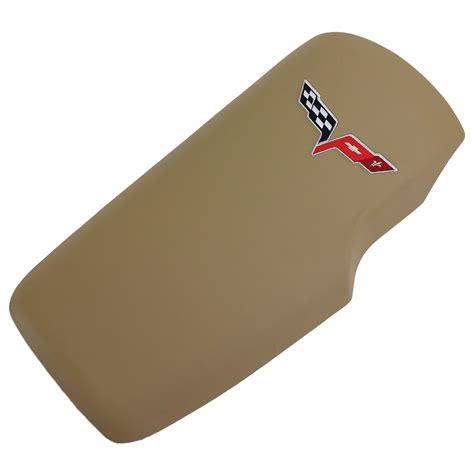 2005-2013 C6 Corvette Embroidered Console Lid In Cashmere W/Red Cross ...