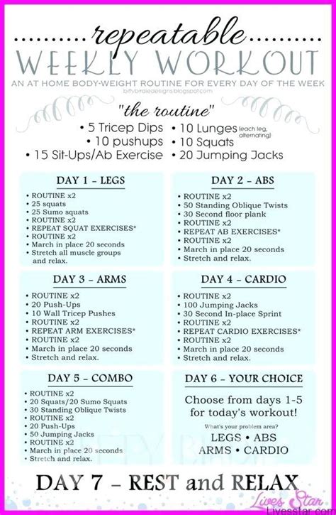 Weekly Workout Routine At Home / Weekly Workout Plan - 5 days of great ...