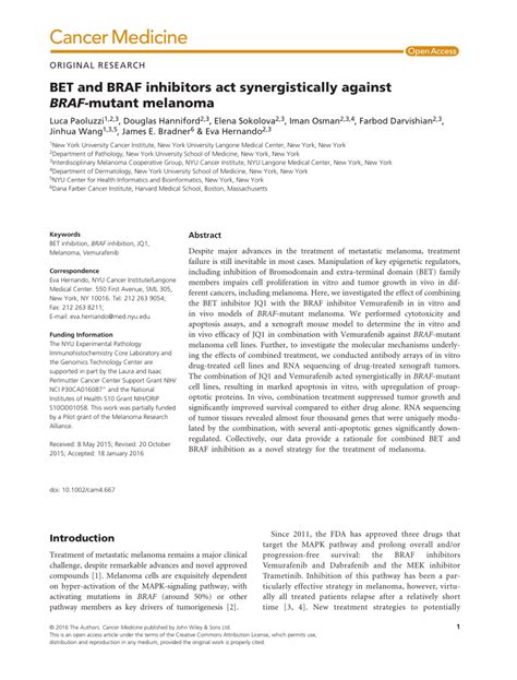 (PDF) BET and BRAF inhibitors act synergistically against BRAF- mutant ...