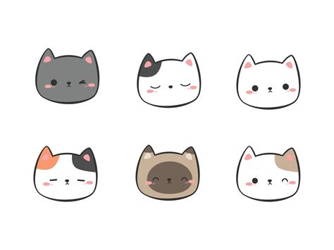 Set of Cute Kitty Cat Head Cartoon Doodle Element 6797081 Vector Art at ...