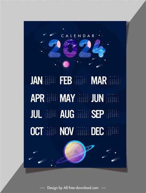 Calendar 2024 template dark universe elements Vectors images graphic ...