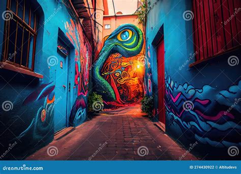 Graffiti Art Filled Alleyway with Vibrant Colors and Unique Designs Stock Illustration ...