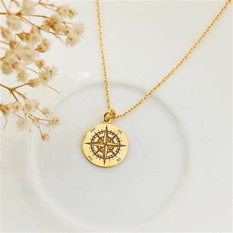 GOLD COMPASS Necklace, Compass Rose Gifts for Travel Lovers ...