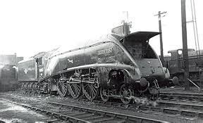 Former LNER A4 pacific locomotive 'Silver Fox' (note the running silver ...