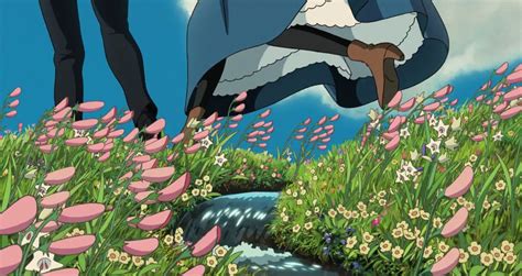 an animated image of two people in the grass with flowers and water ...