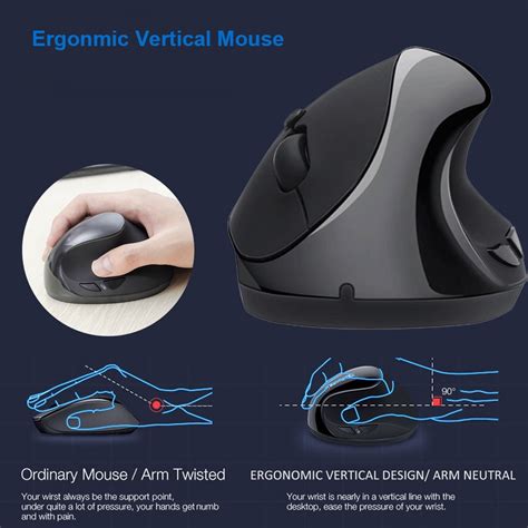 Ergonomic Mouse Vertical 2.4GHz Wireless Connection Optical Sensor USB Receiver Mice 6 Buttons ...