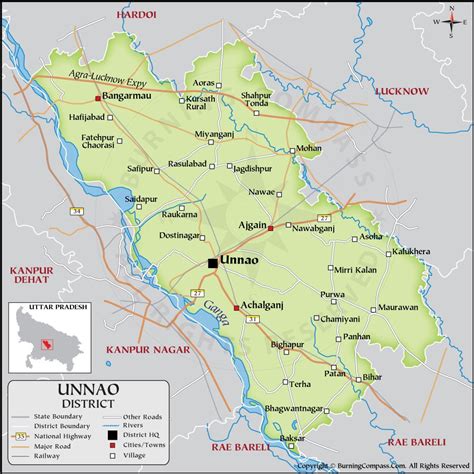 Unnao District Map, District Map of Unnao, Uttar Pradesh, India