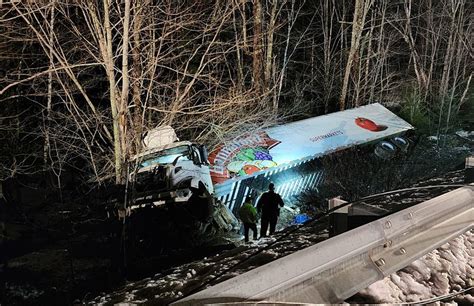 Hannaford Truck Crashed into Pole & Rolled Down Embankment