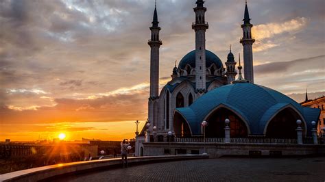 mosque, kazan, tatarstan, sunset 4k