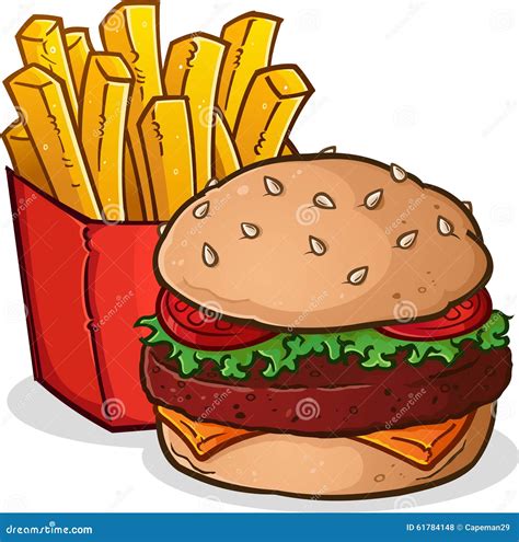 Cheeseburger French Fries Cartoon Stock Vector - Image: 61784148