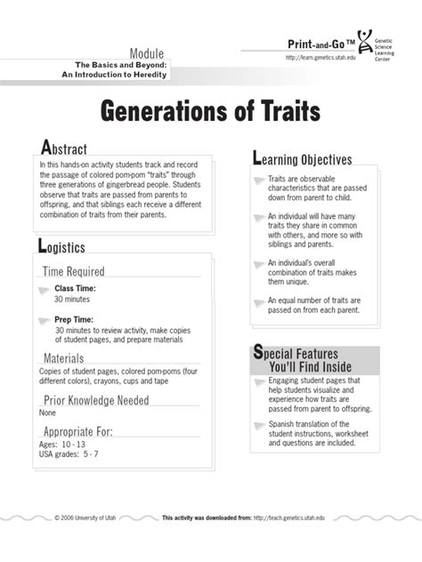 Traits Generations | PDF | Heredity | Parent