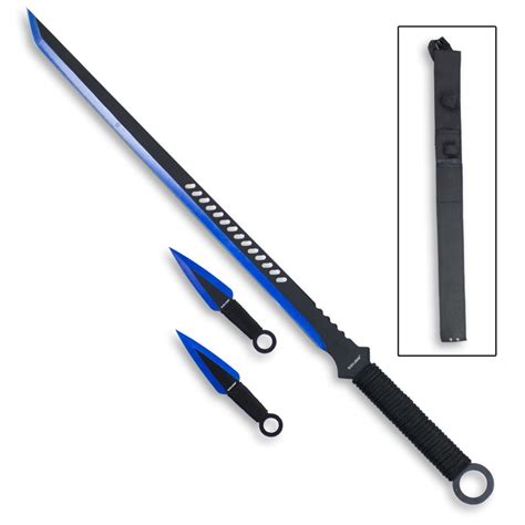 Blue Blade Kunai Ninja Sword - Ninja Sword with Throwing Knives - Full ...