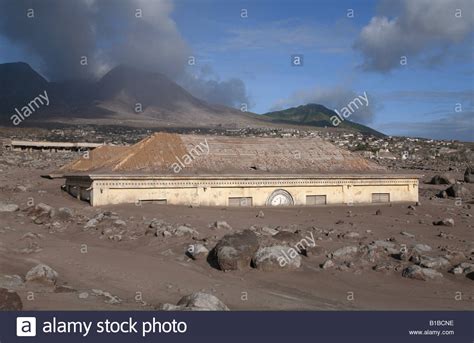 Montserrat, Plymouth, ruined Court House after volcanic eruption Stock Photo, Royalty Free Image ...