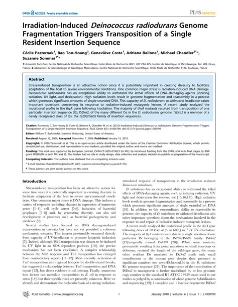 (PDF) Irradiation-Induced Deinococcus radiodurans Genome Fragmentation Triggers Transposition of ...