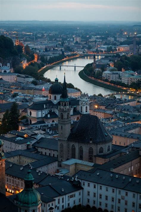 Aerial View of the Historic City of Salzburg in the Evening Stock Photo - Image of festival ...