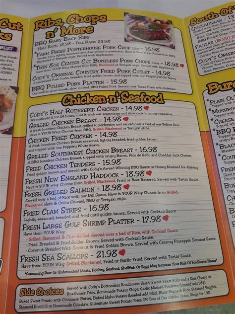 Menu at Cody's Original Roadhouse - Ocala, FL restaurant, Ocala, SW State Rd 200