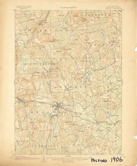 Milford, New Hampshire 1906 (1906) USGS Old Topo Map 15x15 NH Quad - OLD MAPS