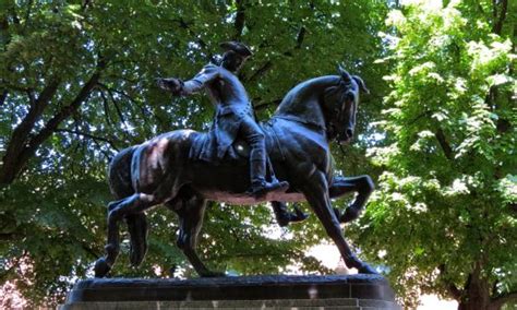 Equestrian statue of Paul Revere in MA Boston US