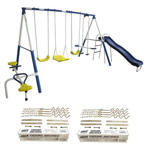 XDP Recreation Playground Play Swing Set with Slide and Ground Anchor ...