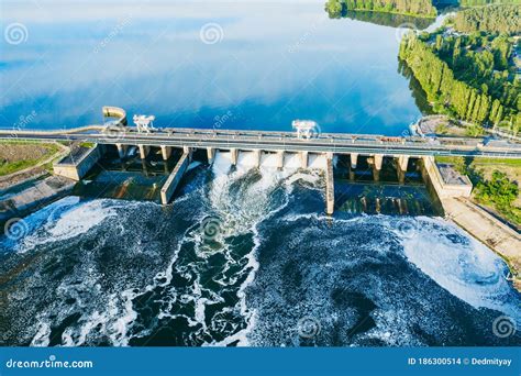 Hydroelectric Dam or Hydro Power Station, Aerial View Stock Photo - Image of construction ...