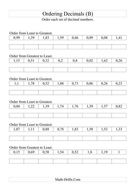 Sorting/Ordering Decimals to Hundredths (B)