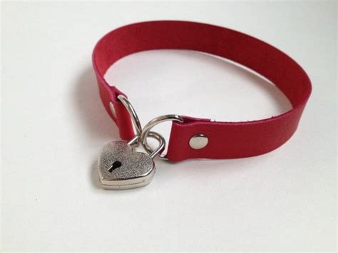 Red leather choker Leather collar necklace Red heart choker