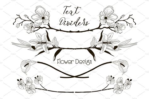 Vector Black Floral Text Dividers. Flower Design Elements | Graphic ...