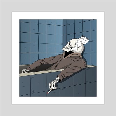 Skeleton smoking bathtub, an art print by Notfoundartwork - INPRNT