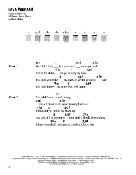 Love Yourself by Justin Bieber - Guitar Chords/Lyrics - Guitar Instructor