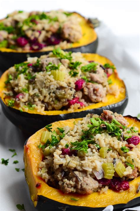 Stuffed Acorn Squash with Cranberry and Sausage Stuffing Recipe