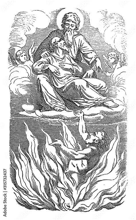 Vintage drawing or engraving of biblical story of Jesus and parable of ...