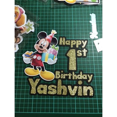 Mickey Mouse glitter cake topper (customize) | Shopee Malaysia