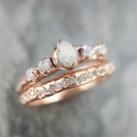 CUSTOM Raw Diamond Rose gold multi stone Engagement Ring Rough Gold We ...