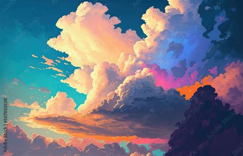 Sky background with vibrant colors. Image of the sky at sunset. cloud illustration with a blue ...