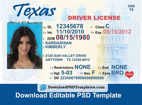 Texas Driver License Psd Template | Download Editable File - Free Printable Fake Drivers License ...