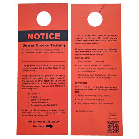 Superior® Smoke Testing Notification Door Hanger, Pack of 100