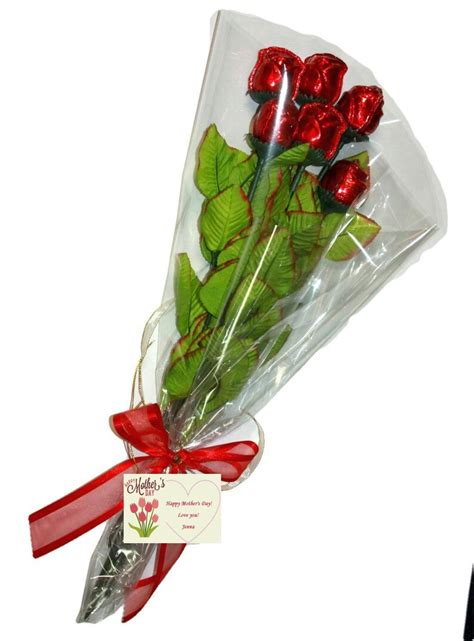 Mother's Day Chocolate Roses Bouquet of 6 Long Stem Roses - Etsy UK