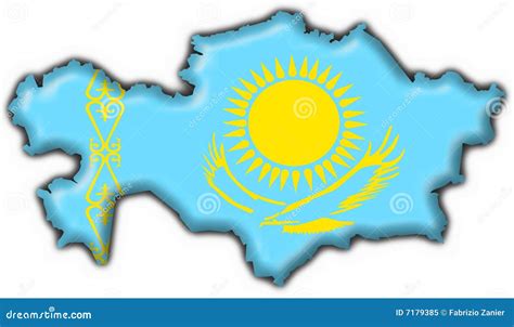 Kazakhstan Button Flag Map Shape Stock Illustration - Illustration of ...