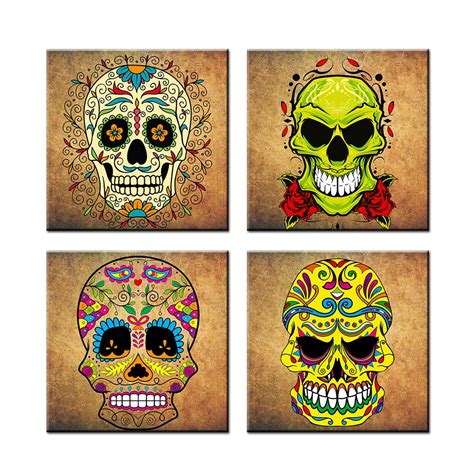 4 Pcs/Set Abstract Skull Heads Art Canvas Print Painting Modern Home Wall Decor Paintings for ...