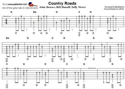 Country Roads, John Denver - guitar tab 1 Free Guitar Lessons, Bass ...