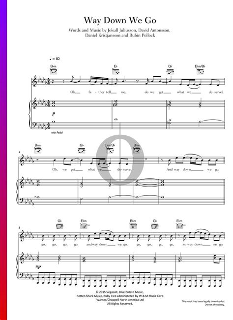 Way Down We Go (Kaleo) Piano Sheet Music - OKTAV