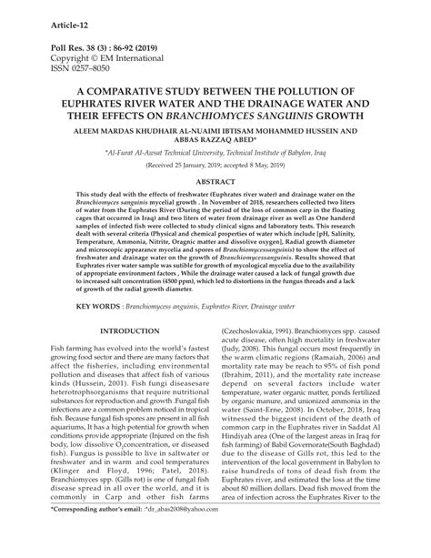 (PDF) A COMPARATIVE STUDY BETWEEN THE POLLUTION OF EUPHRATES RIVER WATER AND THE DRAINAGE WATER ...