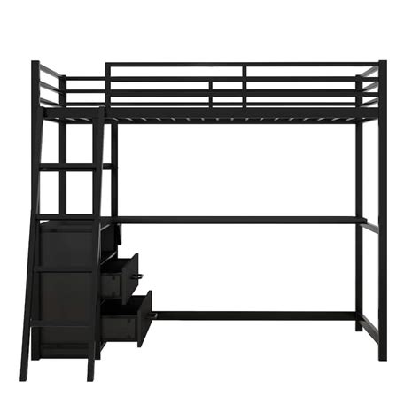 Twin Size Metal Loft Bed with Desk, Shelves, and Storage Drawers ...