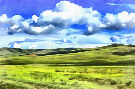 Landscape Colorful Painting with Road Stock Photo - Image of cloud ...