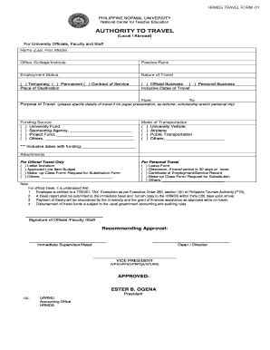 Travel Authority Form - Fill Online, Printable, Fillable, Blank | pdfFiller