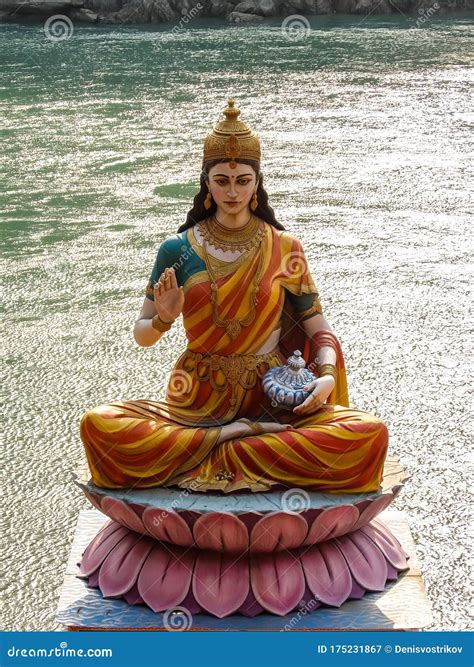 Statue of Sitting Goddess Parvati on the Riverbank of Ganga in ...