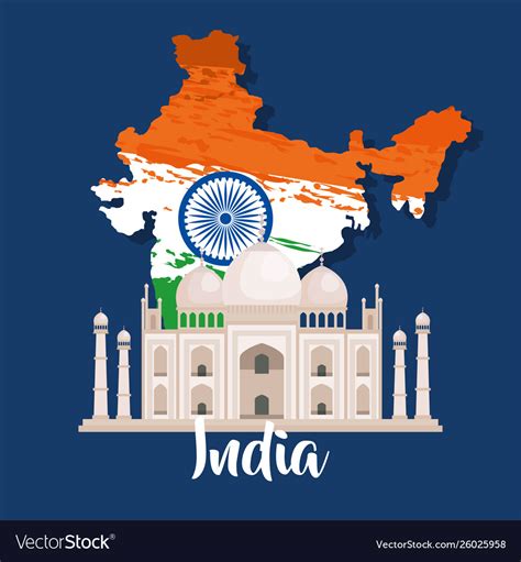 India map with emblem and taj mahal Royalty Free Vector