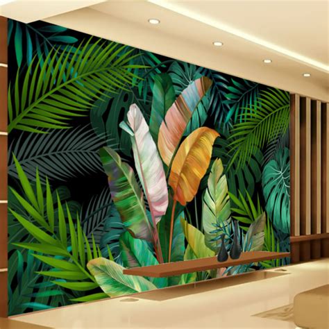 Custom Tropical Plants Green Banana Leaves Wallpaper Mural Living Room Sofa TV Bedroom Study ...