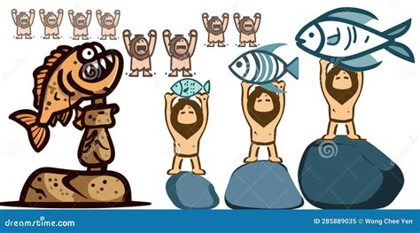 Caveman Fishing Contest Olympics Vector Graphics Illustration Stock ...