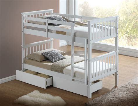 Modern White Childrens Bunk Bed With Drawers